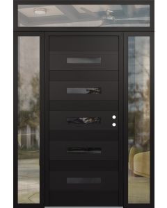 Diamond D9 68" x 96" black/black Mirrored Glass Panel black LHI with 2 Sidelites and Transom clear Glass