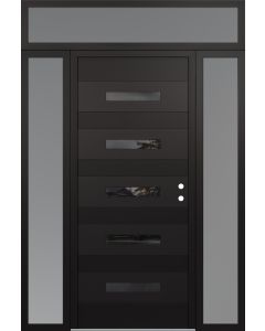Diamond D9 68" x 96" black/black Mirrored Glass Panel black LHI with 2 Sidelites and Transom frosted Glass