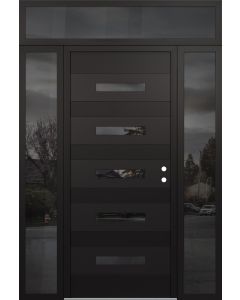 Diamond D9 68" x 96" black/black Mirrored Glass Panel black LHI with 2 Sidelites and Transom Mirrored Glass