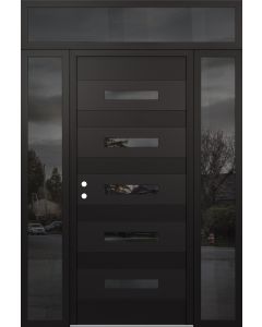 Diamond D9 68" x 96" black/black Mirrored Glass Panel black RHI with 2 Sidelites and Transom Mirrored Glass