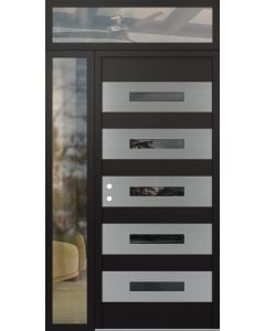 Diamond D9 50" x 96" black/black Mirrored Glass Panel stainless steel RHI with Sidelite and Transom clear Glass
