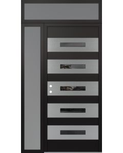Diamond D9 50" x 96" black/black Mirrored Glass Panel stainless steel RHI with Sidelite and Transom frosted Glass