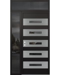 Diamond D9 50" x 96" black/black Mirrored Glass Panel stainless steel RHI with Sidelite and Transom Mirrored Glass