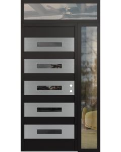 Diamond D9 50" x 96" black/black Mirrored Glass Panel stainless steel LHI with Sidelite and Transom clear Glass