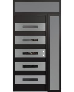 Diamond D9 50" x 96" black/black Mirrored Glass Panel stainless steel LHI with Sidelite and Transom frosted Glass
