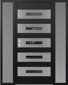 Diamond D9 68" x 80" black/black Mirrored Glass Panel stainless steel RHI with 2 Sidelites frosted Glass