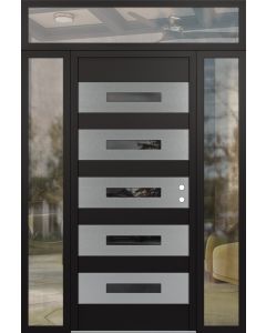 Diamond D9 68" x 96" black/black Mirrored Glass Panel stainless steel LHI with 2 Sidelites and Transom clear Glass