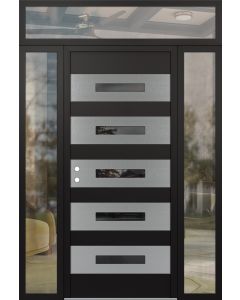 Diamond D9 64" x 96" black/black Mirrored Glass Panel stainless steel RHI with 2 Sidelites and Transom clear Glass