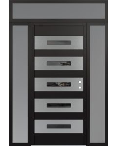 Diamond D9 68" x 96" black/black Mirrored Glass Panel stainless steel LHI with 2 Sidelites and Transom frosted Glass