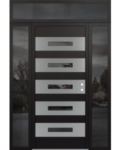 Diamond D9 68" x 96" black/black Mirrored Glass Panel stainless steel LHI with 2 Sidelites and Transom Mirrored Glass