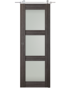 Palladio 3 Lite Vetro Gray Oak Barn doors