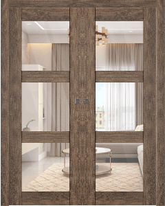 Avon 3 Lite Clear Vetro Pecan Nutwood Double pocket doors