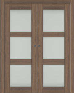 Avon 3 Lite Vetro Pecan Nutwood Double pocket doors