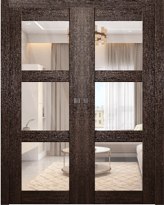 Avon 3 Lite Clear Vetro Veralinga Oak Double pocket doors
