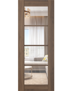 DOOR SLAB AVON 4 LITE CLEAR VETRO PECAN NUTWOOD 28" X 84" X 1 3/4" TEMPERED CLEAR GLASS