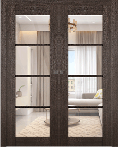 Avon 4 Lite Clear Vetro Veralinga Oak Double pocket doors