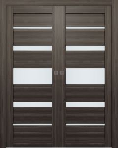 Kina Vetro Gray Oak Double pocket doors