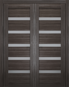 Leora Vetro Gray Oak Double pocket doors