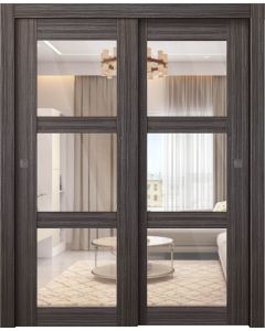 Palladio 3 Lite Clear Vetro Gray Oak Bypass doors