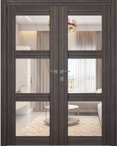 Palladio 3 Lite Clear Vetro Gray Oak Double doors