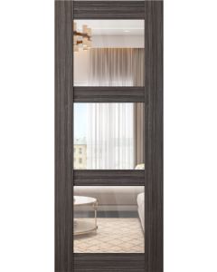 DOOR SLAB PALLADIO 3 LITE CLEAR VETRO GRAY OAK 30" X 80" X 1 9/16" TEMPERED CLEAR GLASS