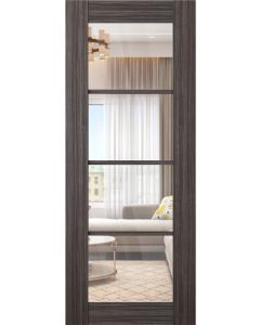 DOOR SLAB PALLADIO 4 LITE CLEAR VETRO GRAY OAK 24" X 84" X 1 9/16" TEMPERED CLEAR GLASS