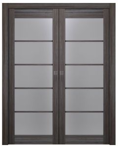 Palladio 5 Lite Vetro Gray Oak Double pocket doors