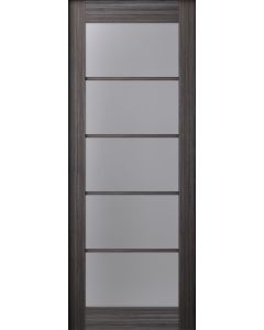 DOOR SLAB PALLADIO 5 LITE VETRO GRAY OAK 18" X 80" X 1 9/16" TEMPERED FROSTED GLASS