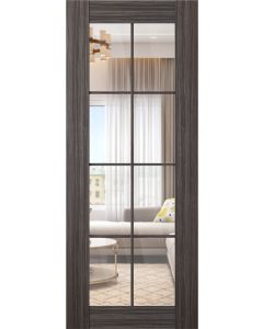 DOOR SLAB PALLADIO 8 LITE CLEAR VETRO GRAY OAK 32" X 84" X 1 9/16" TEMPERED CLEAR GLASS