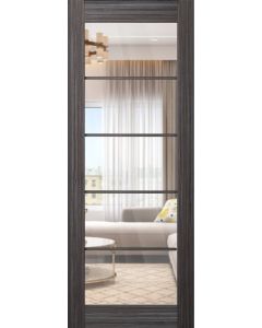 DOOR SLAB PALLADIO 5 LITE CLEAR VETRO GRAY OAK 28" X 84" X 1 9/16" TEMPERED CLEAR GLASS