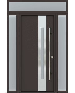 MODERN FRONT STEEL DOOR ZEPHYR BROWN/WHITE 61 1/16" X 95 11/16" LHI + SIDELITE LEFT/RIGHT + TRANSOM