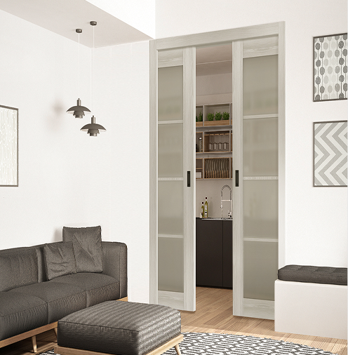 Pocket Closet Doors AVON 4 LITE RIBEIRA ASH